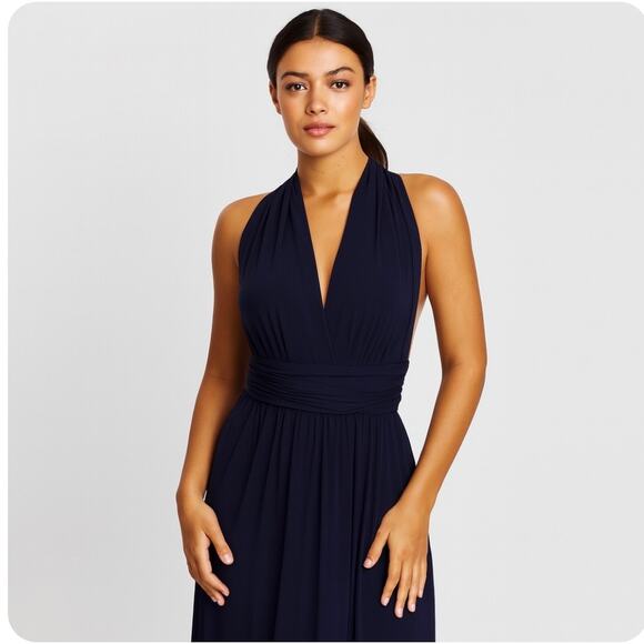 NWT Hyacinth House Tuckernuck Black Halter Maxi Dress Small Tie Waist Jersey - Picture 2 of 13